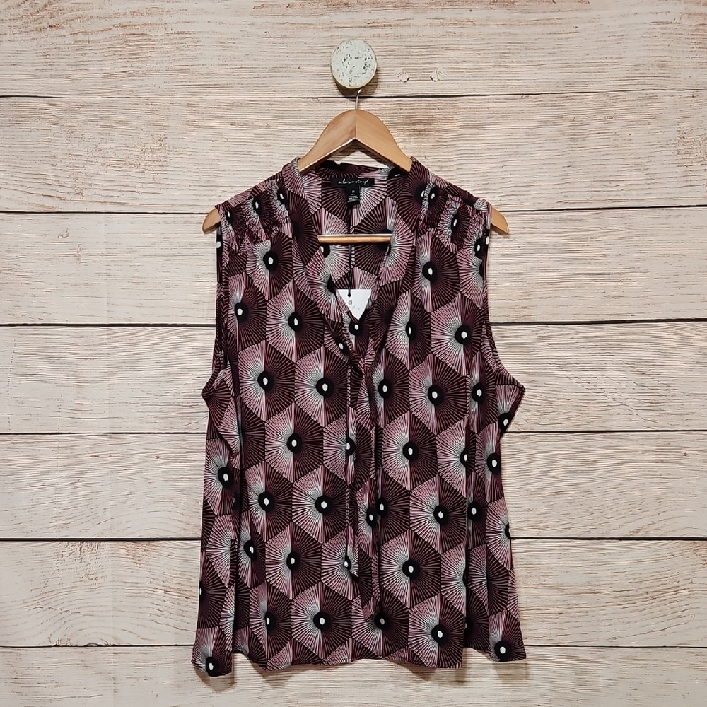 NWT A Love Story Geometric Patterned Maroon Black Sleeveless Top 2X